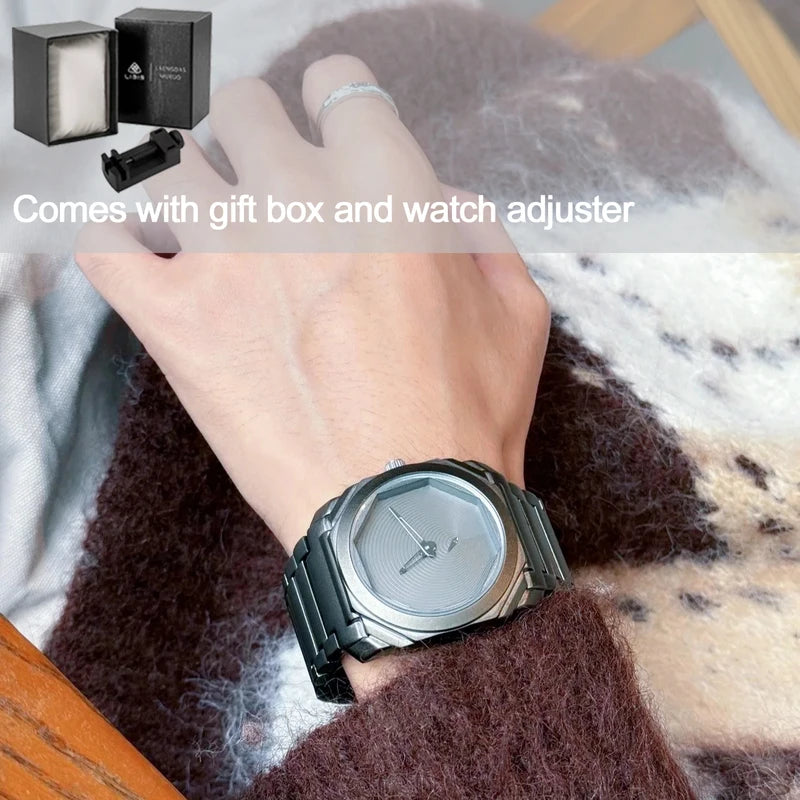 Men's Quartz Watch with Stainless Steel Strap Waterproof Square Casual Wristwatch