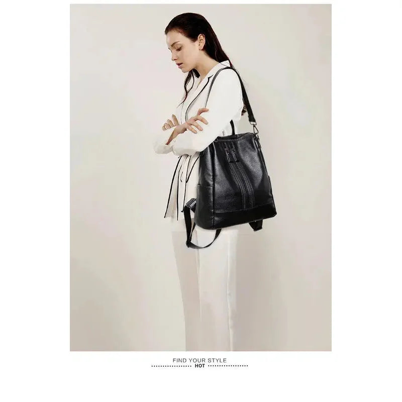 Women’s Large Capacity Leather Backpack - Casual School Shoulder Bag for Travel & College
