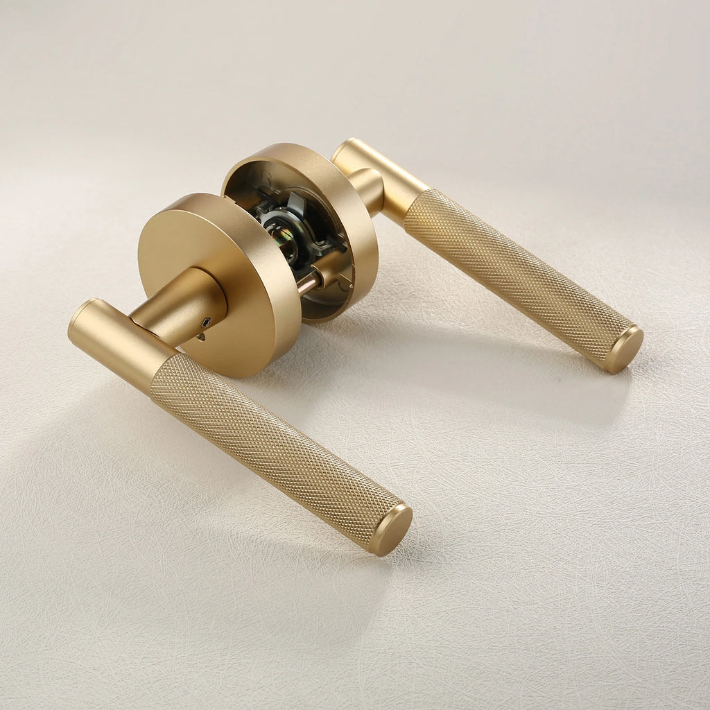 Viladepot Privacy Door Handle Set - Knurled Lever Reversible Lock for Bedroom & Bathroom