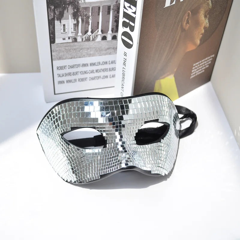 Disco Ball Glitter Mirror Face Mask for Festivals & Parties, Reflective Costume Mask