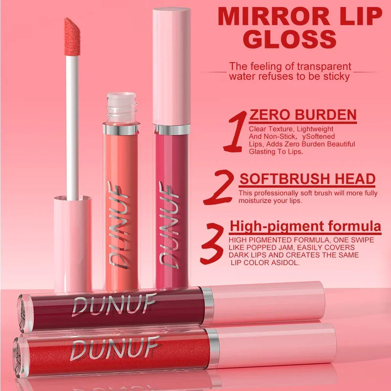 Highly Pigmented Hydrating Lip Gloss with Mirror - 16 Colors for Sexy Lips