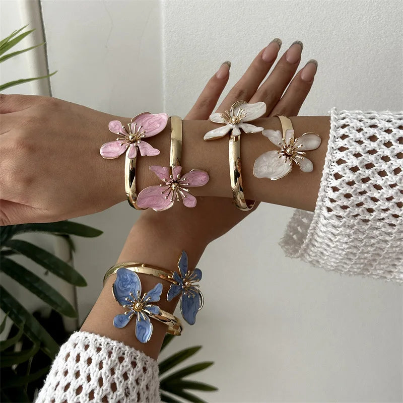 Large Flower Metal Bracelet for Women - Exaggerated Hollow Out Bangle Jewelry