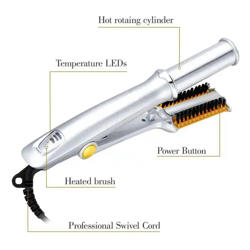 Professional 2-in-1 Rotating Curling Iron & Straightening Brush - Hair Styling Tool