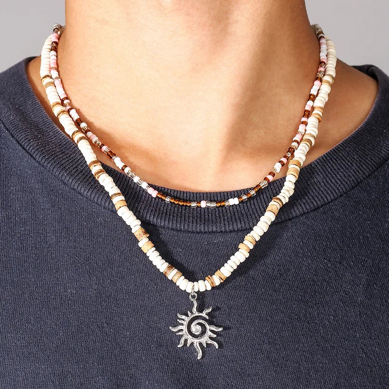 Summer Coconut Husk Bead Starfish Necklace for Men Bohemian Natural Stone Chain