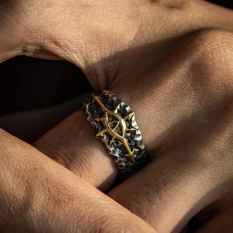 Retro Adjustable Open Ring for Men Punk Gothic Brass Jewelry - Warhammer 40K Style