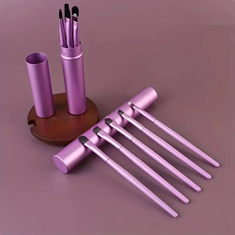 5-Piece Makeup Brush Set with Eye Shadow and Concealer Brushes - Portable Travel Kit
