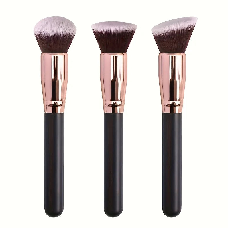 3Pcs Makeup Brush Set with Foundation, Blush & Eyeshadow Brushes - Soft Nylon Bristles, Travel-Friendly