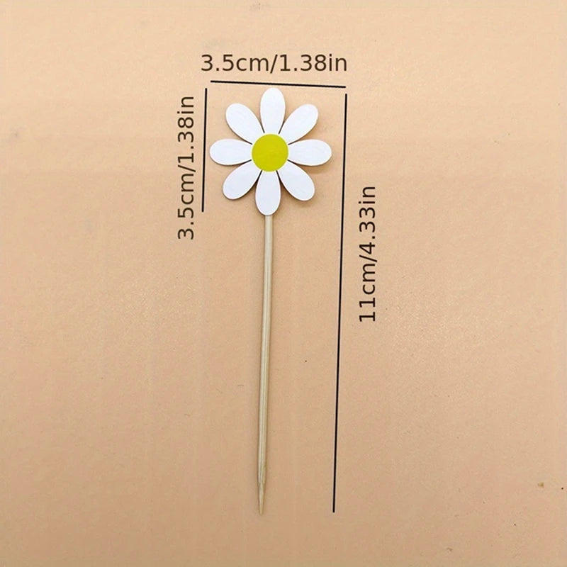 20pcs White Daisy Cake Toppers Flower Cupcake Decorations for Wedding Birthday