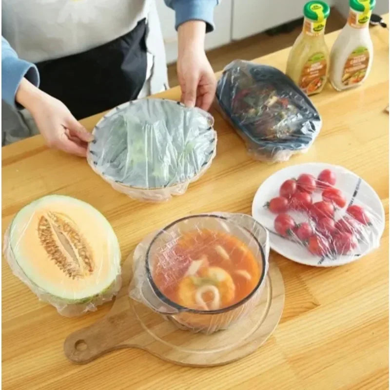 Disposable Food Cover Set - Stretchable Plastic Bowl Covers for Kitchen Storage