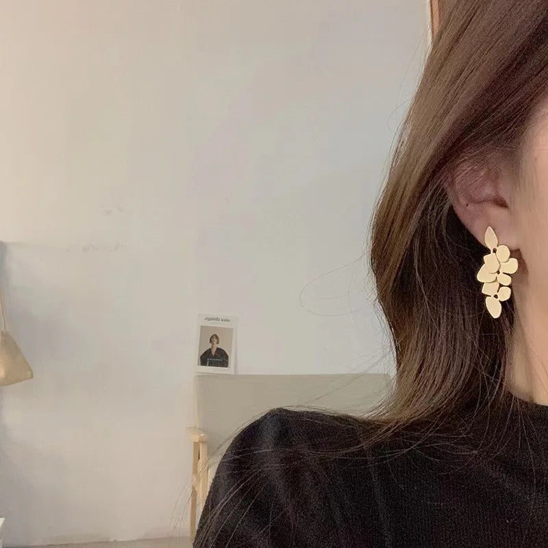 Long Exaggerated Hanging Earrings for Women Multi-Layer Irregular Metal Pendants Jewelry Gift