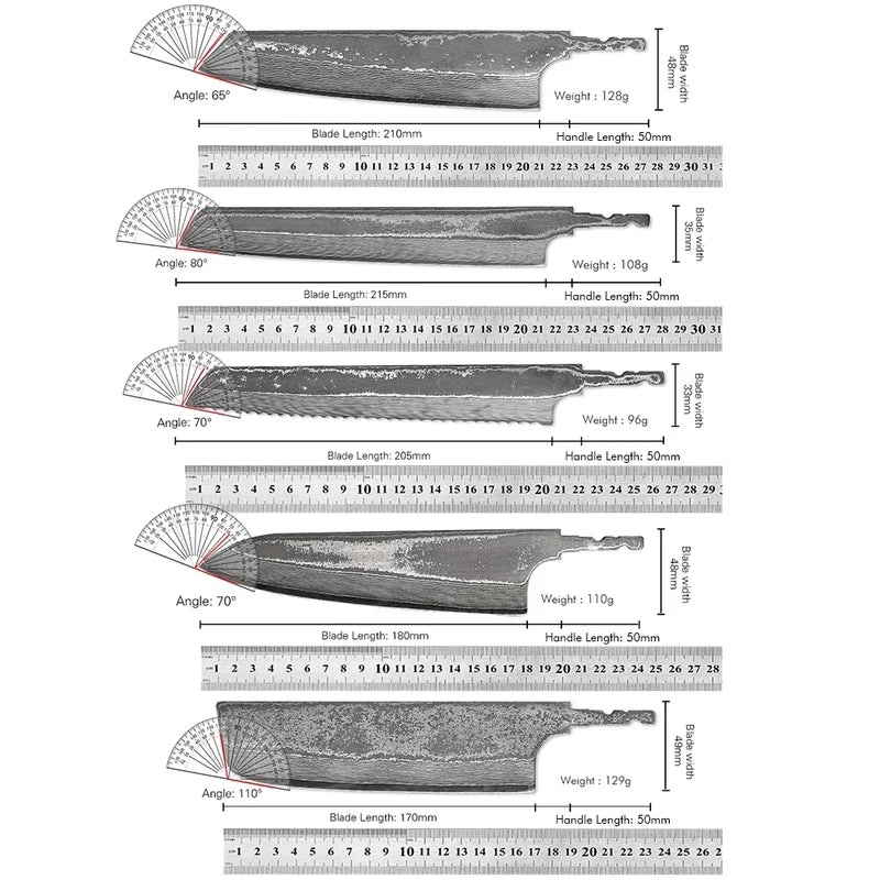 Damascus Steel Kitchen Knife Blanks - Full Tang Handmade Chef Blade Set
