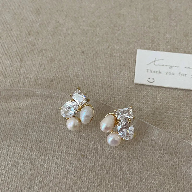 Elegant Pearl CZ Dangle Earrings for Women Bridal Jewelry Gold Plated