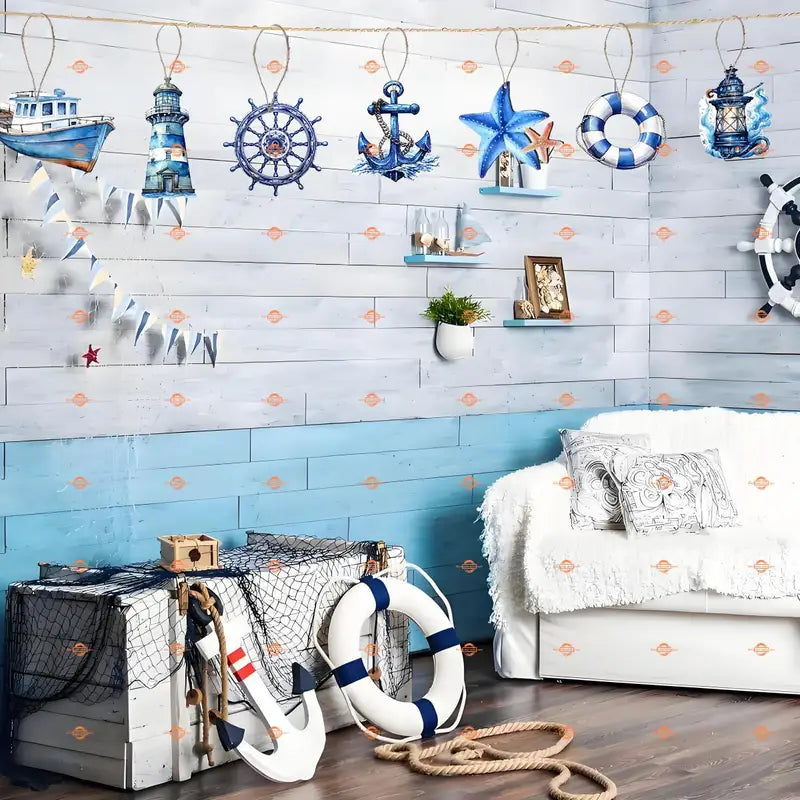 Summer Ocean Theme Wooden Hanging Ornament, Nautical Marine Decor for Home