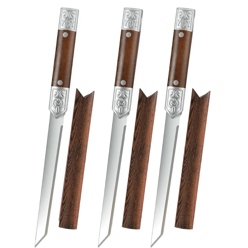 High-Hardness Stainless Steel Kitchen Knife with Leather Sheath - Sharp Meat & Fruit Cutter