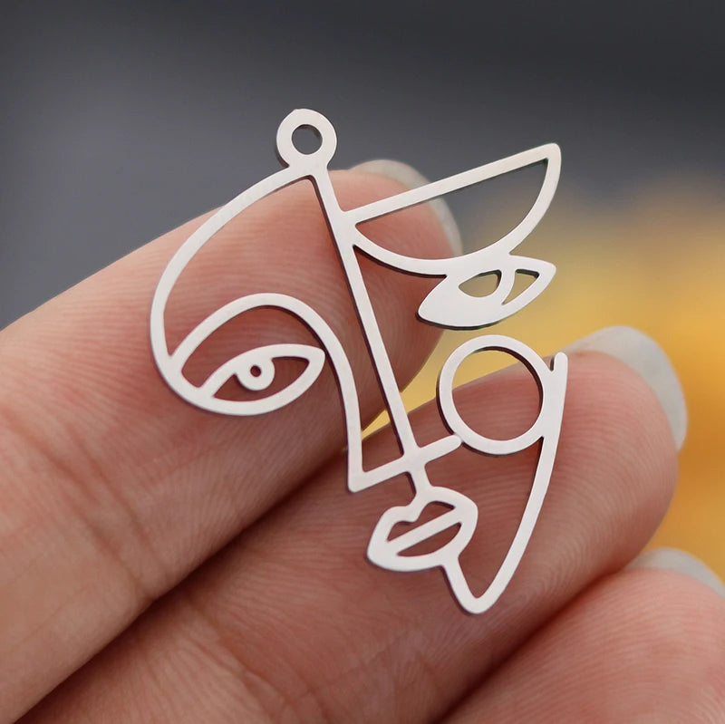 3pcs Stainless Steel Lady Face Portrait Pendant Charms for Jewelry Making