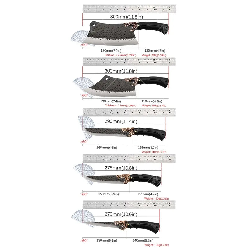 8-Piece Professional Kitchen Chef Knife Set - Stainless Steel Forged Utility & Meat Cleaver