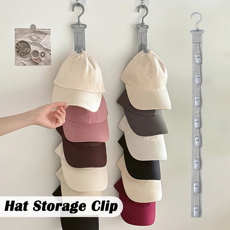 Vertical Hat Storage Clip Rack with 4 or 8 Clips - Space-Saving Wardrobe Organizer
