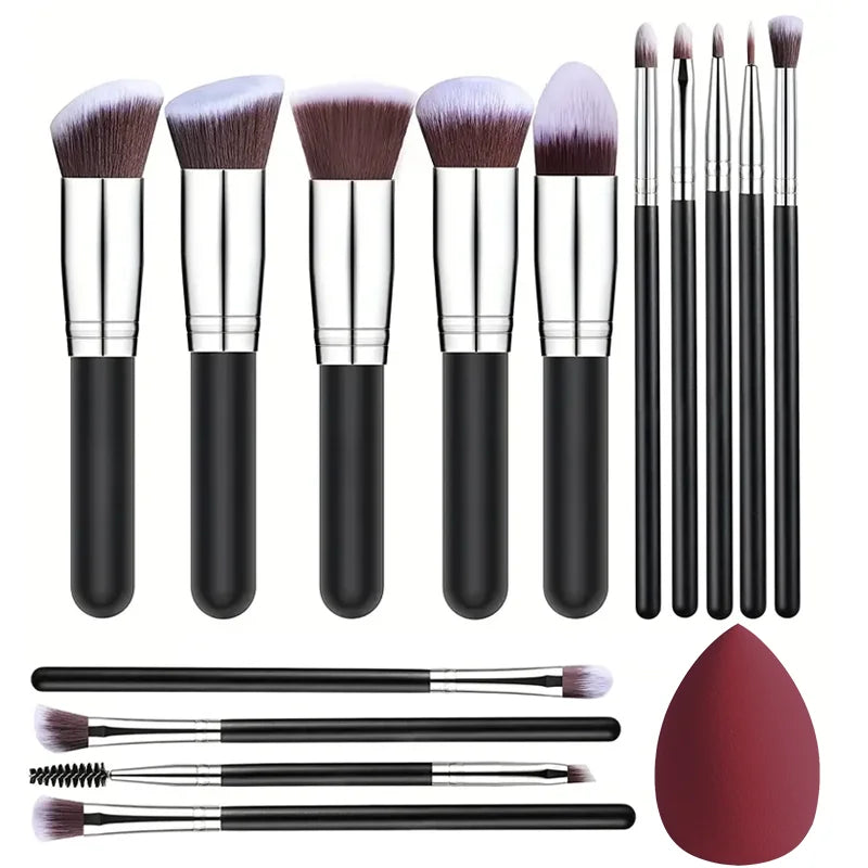 14-Piece Makeup Brush Set with Fluffy Foundation Blush Eyeshadow Blending Tools - Multiple Handle Colors