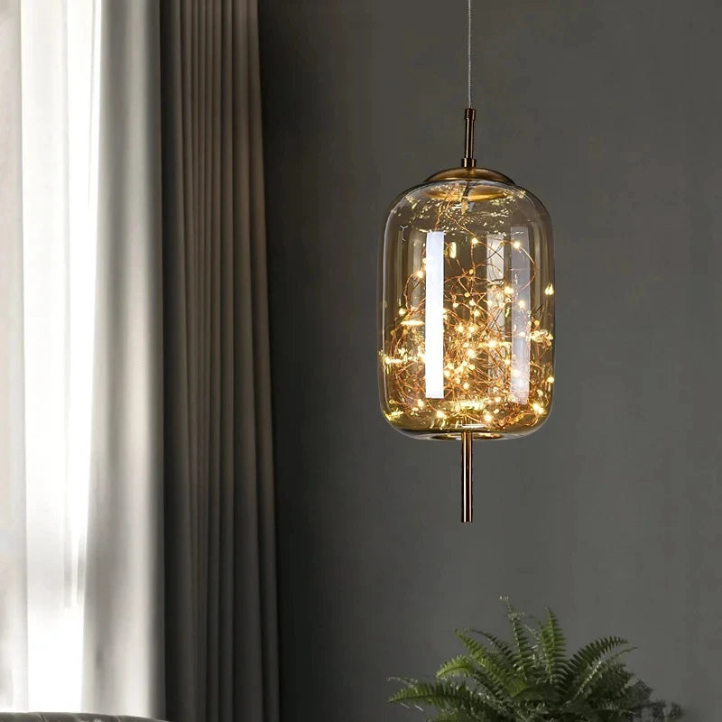 Modern LED Pendant Light Glass Ceiling Fixture for Bedroom & Living Room