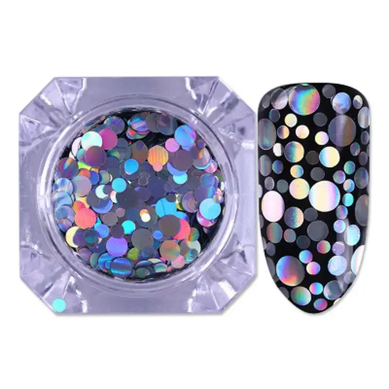 Mixed Size Holographic Nail Glitter Paillette Sequins - Silver & Colorful Round Rhombus