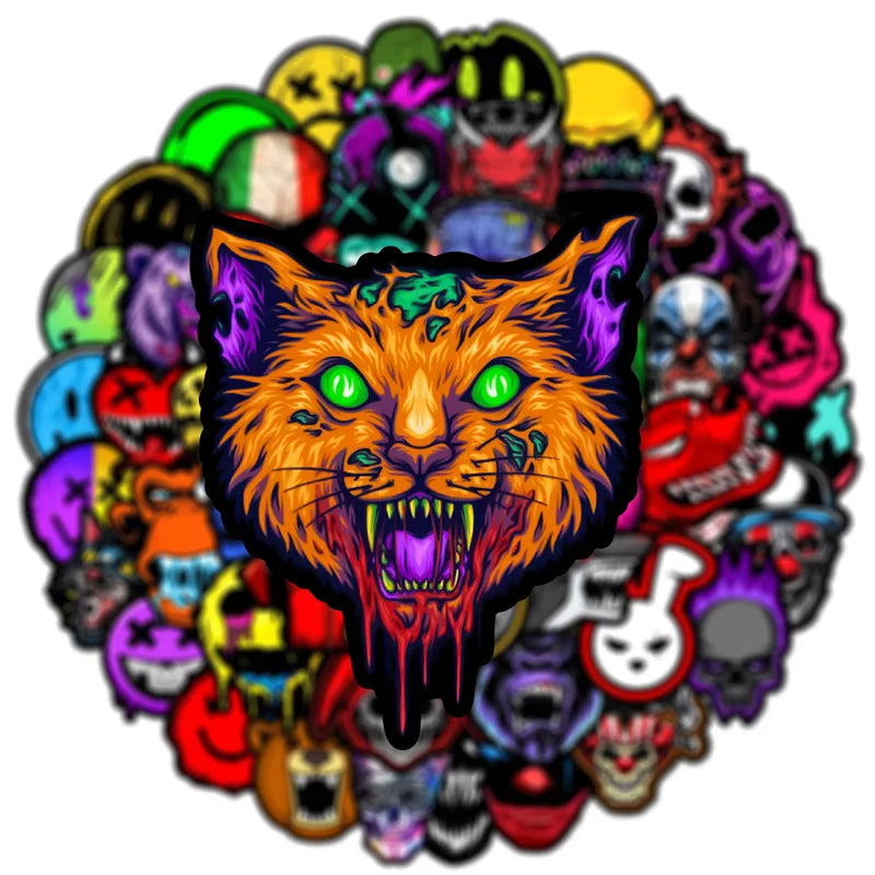 50Pcs Horror Skull Stickers Waterproof Decals for Phone Luggage & Skateboards