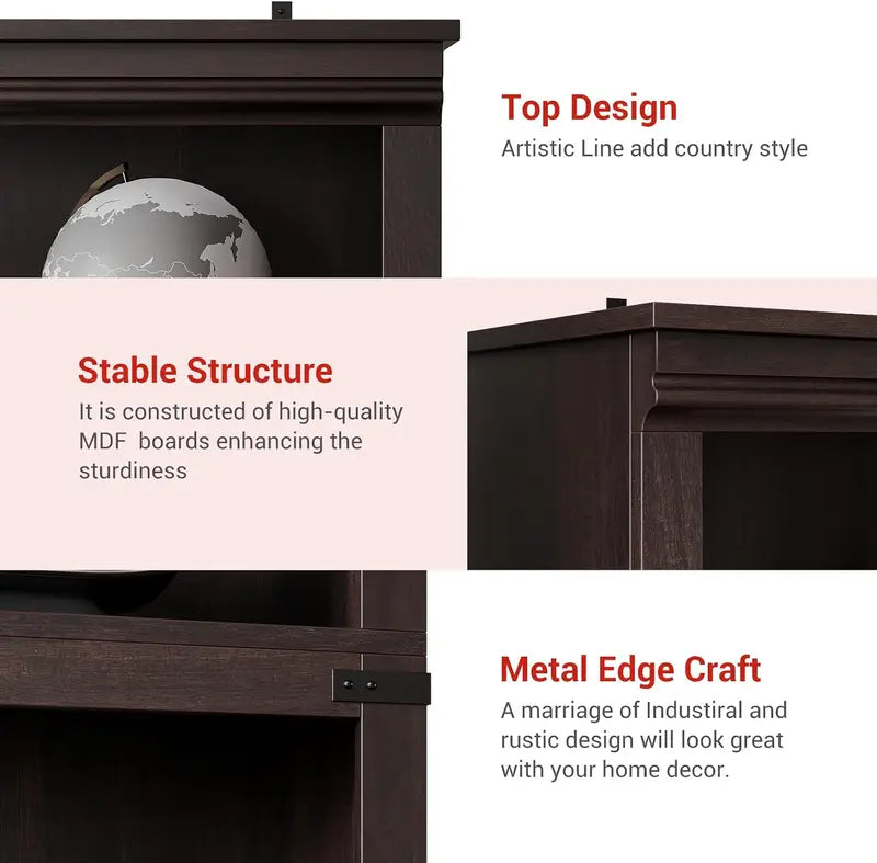 5-Tier Industrial Bookshelf Storage Rack with Cabinet - Tall Wall Bookcase
