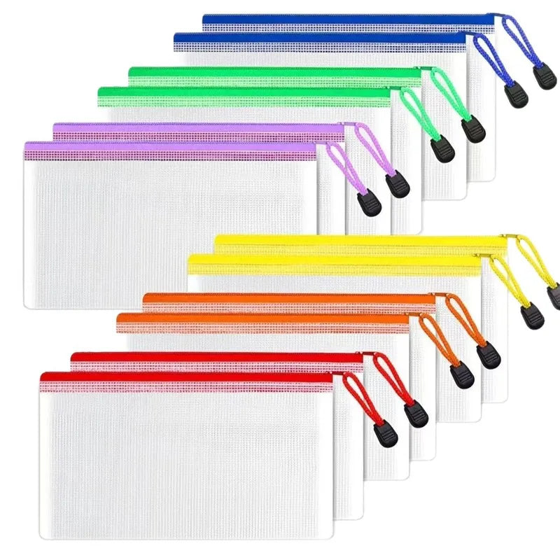 16PCS Waterproof Mesh Zipper Bags Travel Document Organizer Office Supplies