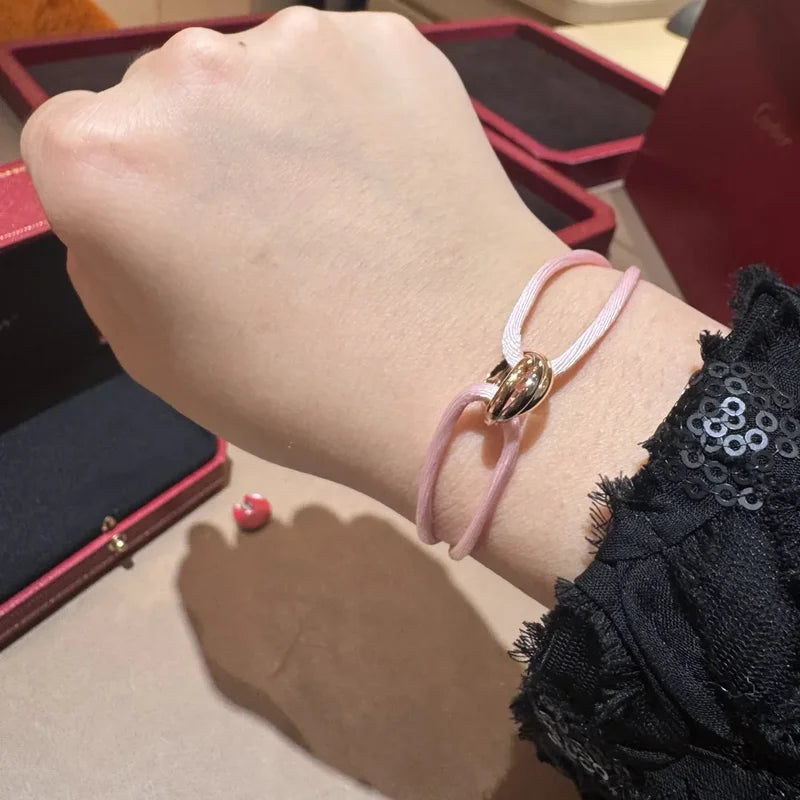 Luxury Silver Three-Ring Tri-Color Cross Couple Bracelet - Gift Ready