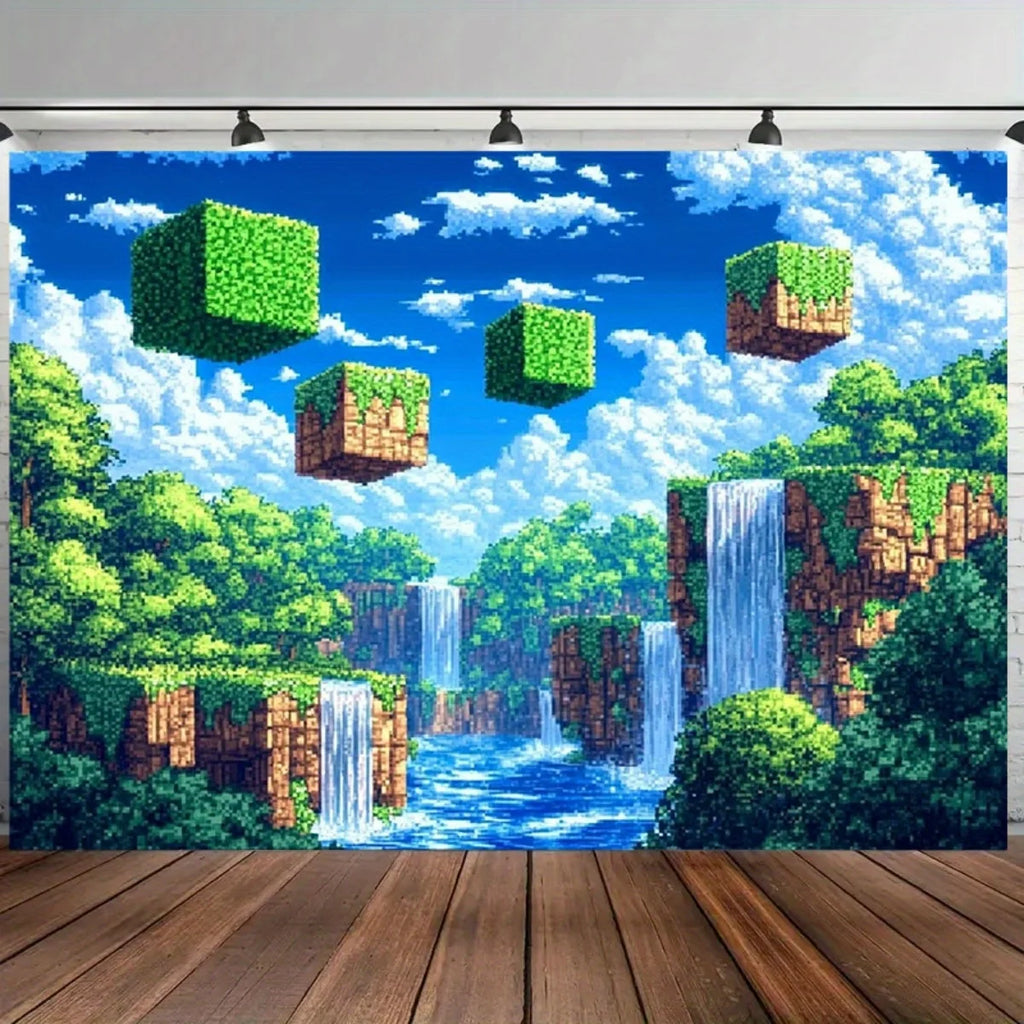 Vibrant Pixel World Party Backdrop Wall Decor for Streaming & Events