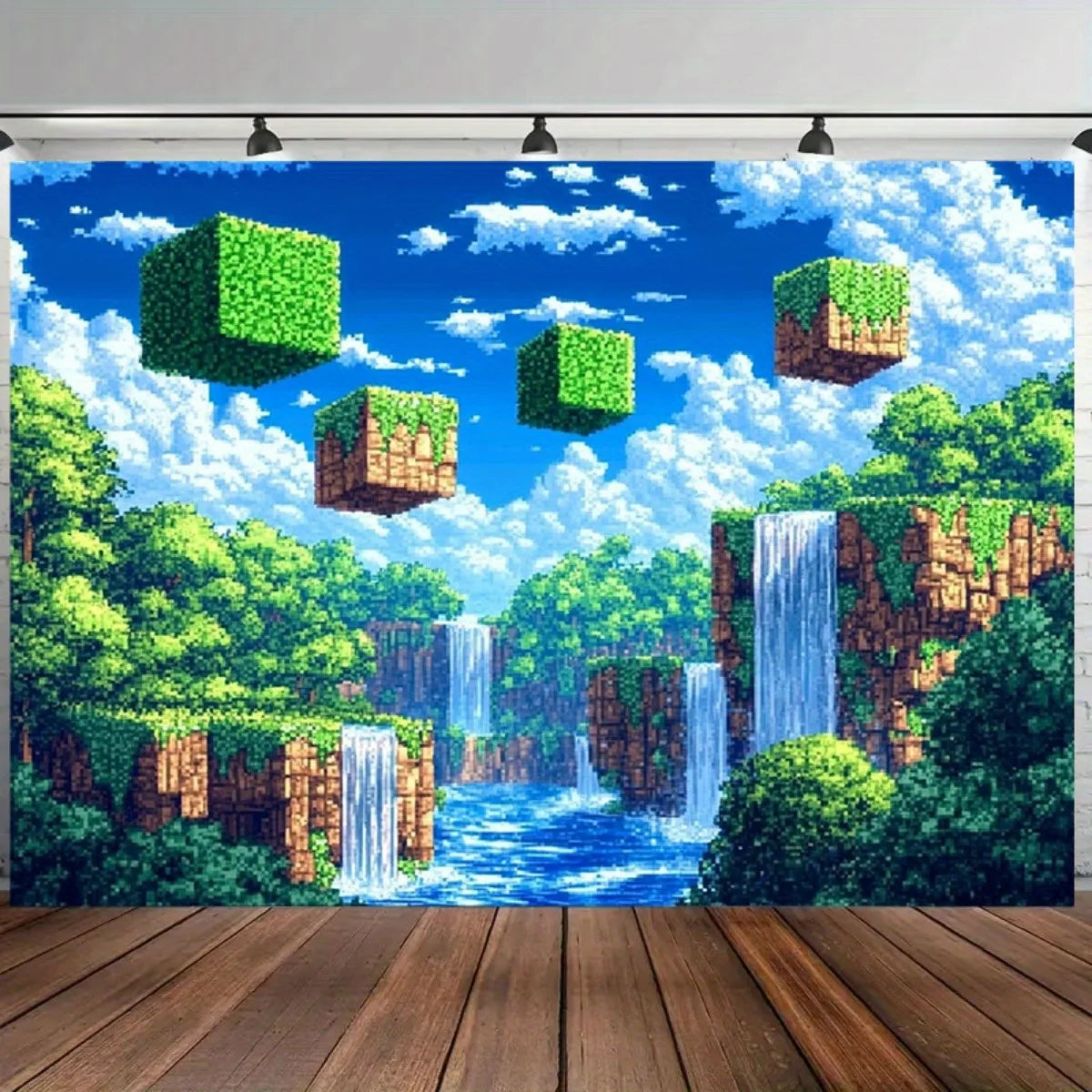 Vibrant Pixel World Party Backdrop Wall Decor for Streaming & Events