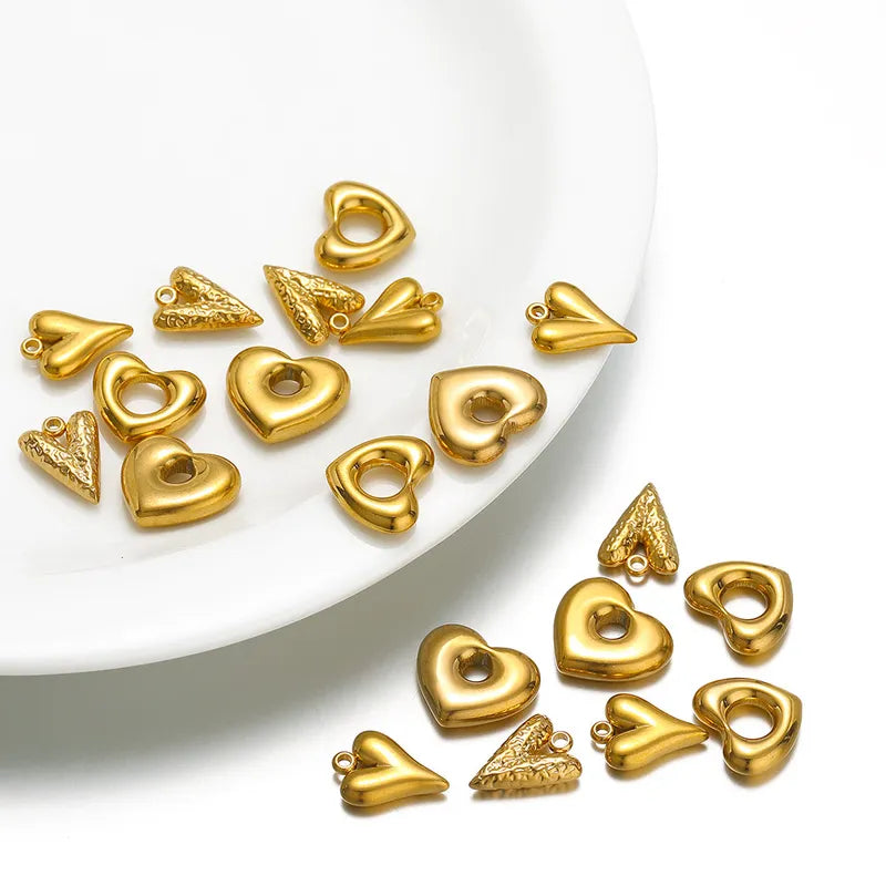 5pcs Stainless Steel 18K Gold Color Heart Pendant for DIY Jewelry Making