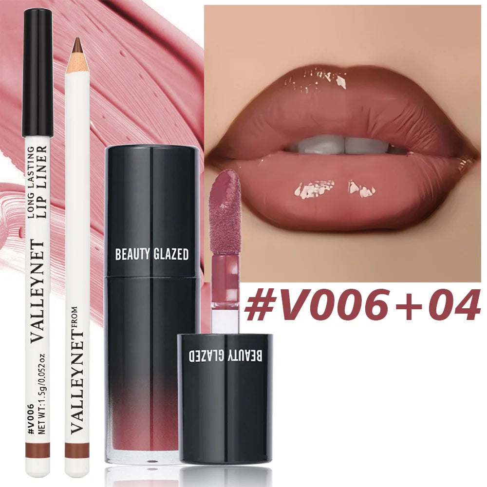 Matte Velvet Lip Liner & Lip Gloss Set with Lip Oil - Long Lasting Waterproof Lip Makeup