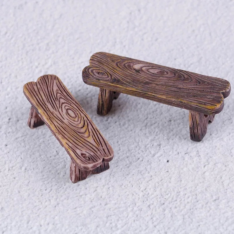 Mini Wooden Garden Bench Set - 2pcs Fairy Landscape Decor for Dollhouses