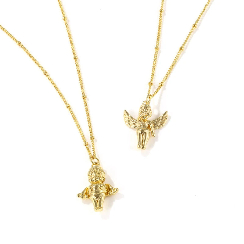 Angel 3D Pendant Charm Necklace for Women 18K Gold Plated Brass 45cm+5cm