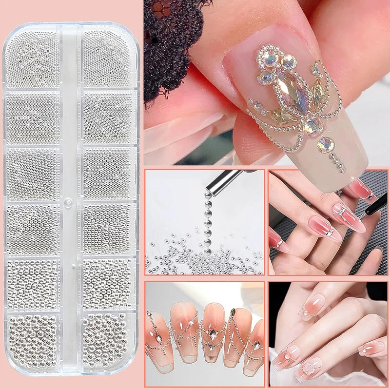 Mini Caviar Beads Nail Art Decorations Metal Micro Ball Set - Gold & Silver