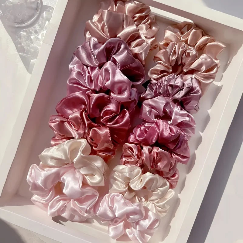 16-Piece Satin Hair Ties Set - Pink & Brown Hair Accessories for All Styles