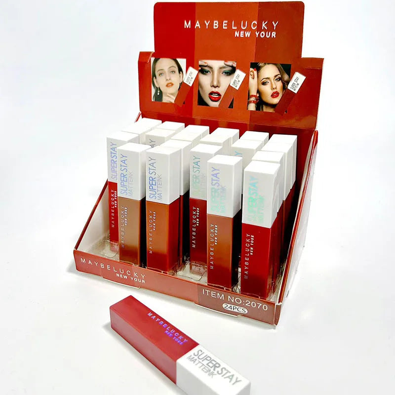 Matte Lipstick Set 12/24 Colors Long Lasting Waterproof Non-Stick Lip Makeup