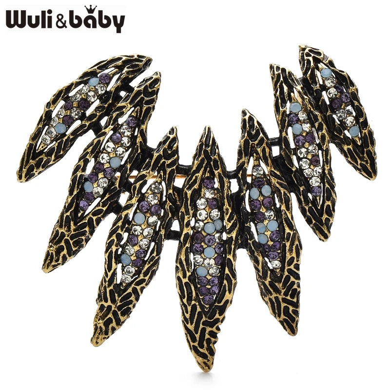 Vintage Rhinestone Wings Brooch Pins for Women | Geometric Metal Jewelry