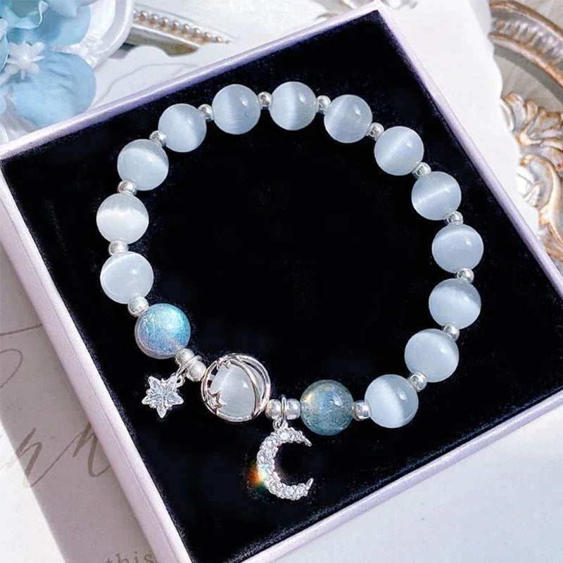 Star Chain Tassel Bracelet for Women Fantasy Blue Crystal Beads Elastic Jewelry Gift