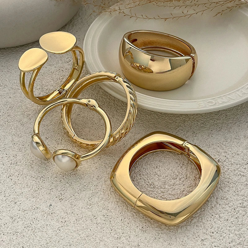 Exaggerated Punk Heavy Metal Chunky Spring Bangles - Gold & Silver Arm Cuffs for Women & Men