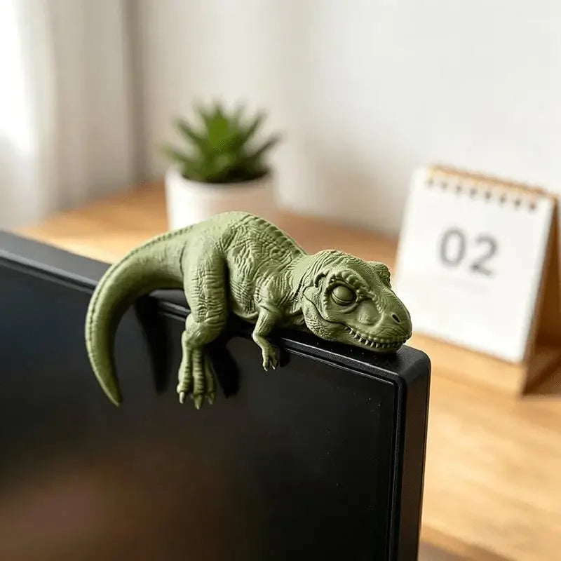 Sleeping T-Rex Monitor Topper Figurines 3D Printed Dinosaur Desk Decor