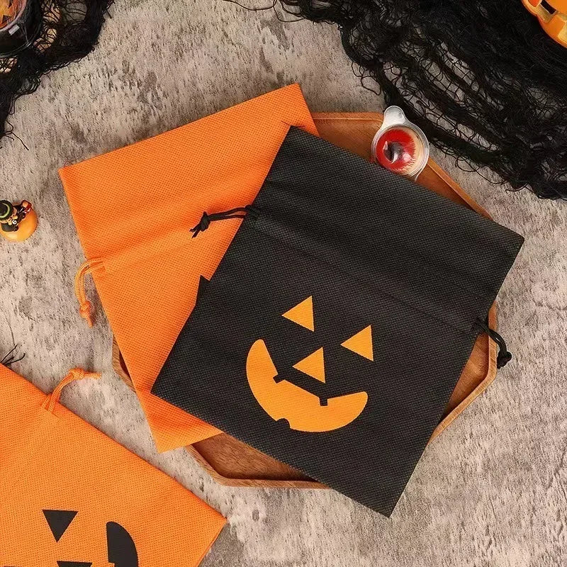 Halloween Pumpkin Candy Bags Non-Woven Fabric Drawstring Storage Pouches - Party Supplies