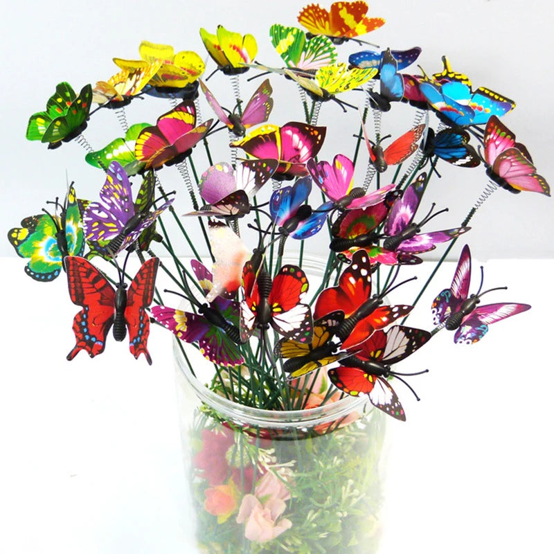 50pcs Colorful Butterfly Garden Stakes Outdoor Plant Supports 25x4cm