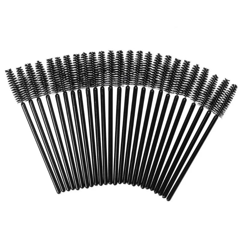 Disposable Mink Eyelash Brushes Set - 100 Black Makeup Applicators