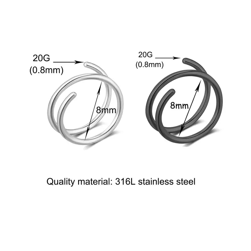 2pcs Double Nose Hoop Ring Twist Lip Cartilage Earrings for Men and Women