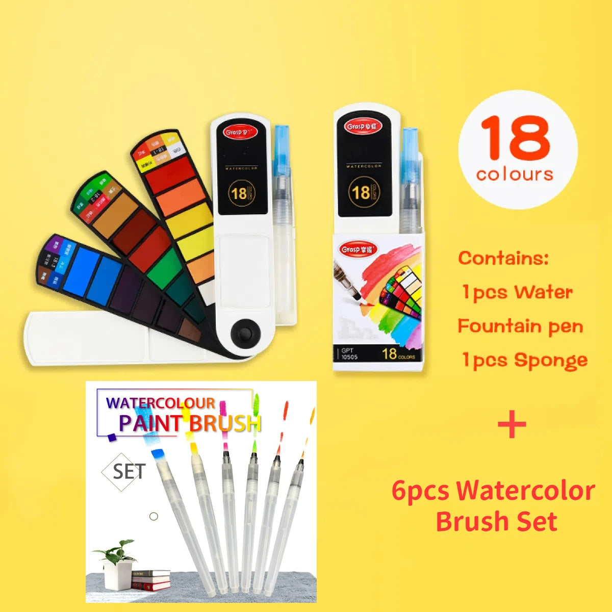 Watercolor Pigment Set with Water Brush Pen - Foldable Travel Art Kit