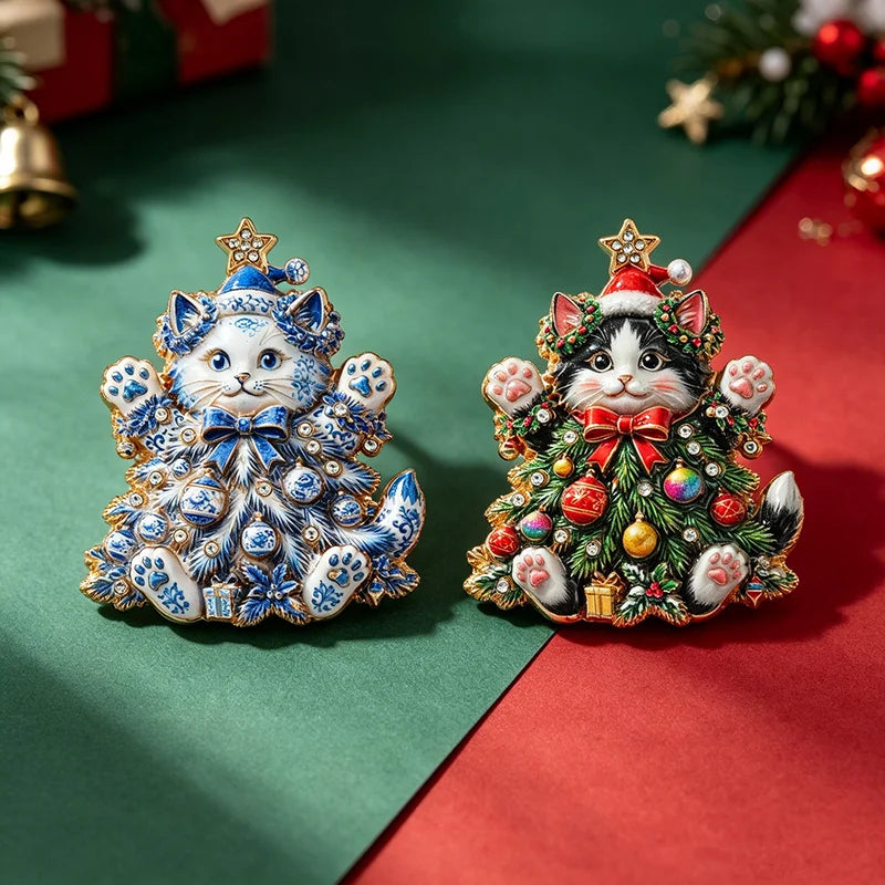 Luxury Christmas Dog and Cat Wreath Brooches - Holiday Animal Accessories
