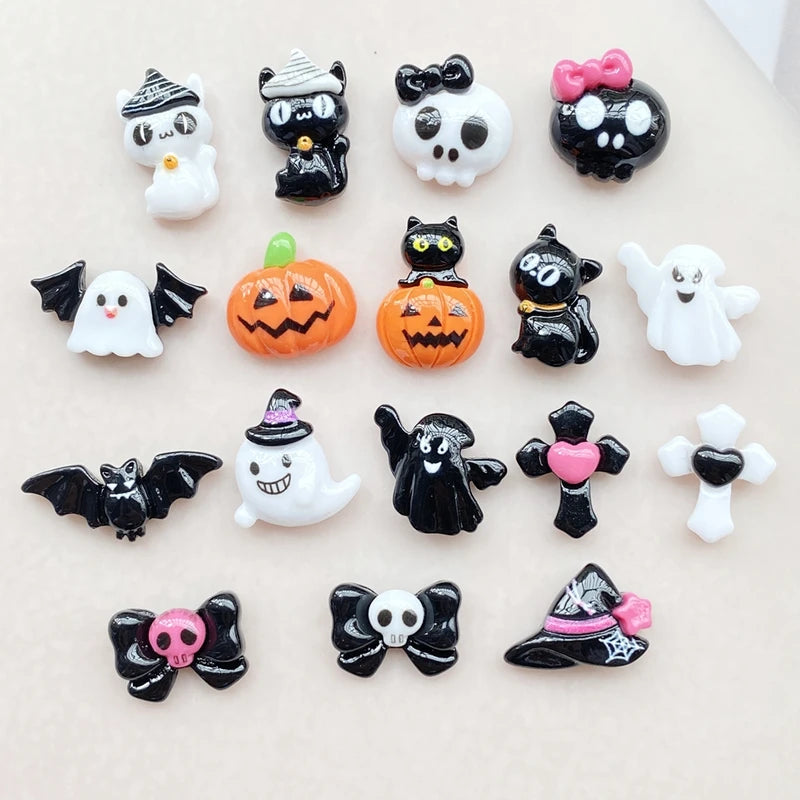 20Pcs Cute Cartoon Halloween Nail Art Charms Resin Decorations for DIY Crafts