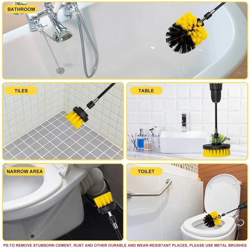 Electric Drill Brush Set for Cleaning Tub, Tile, Carpet & Household Surfaces
