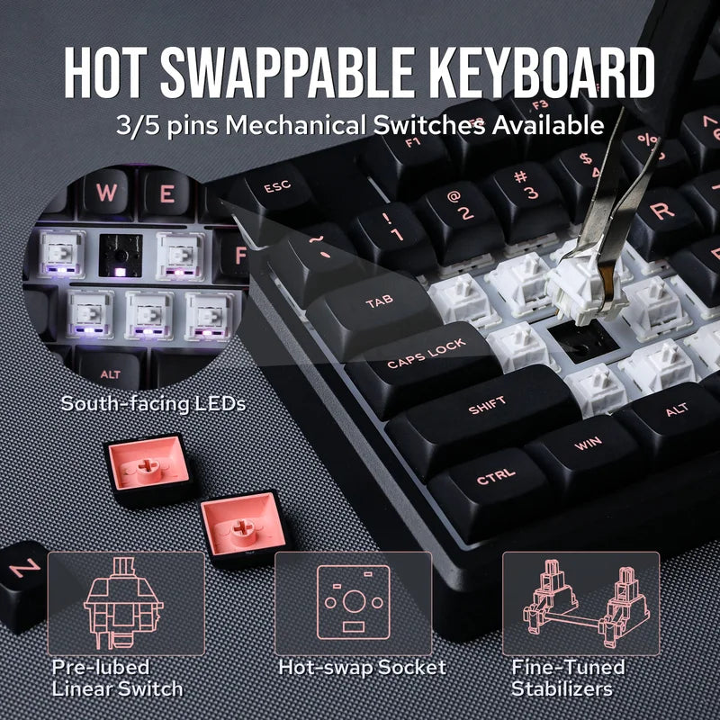 Mechanical Gaming Keyboard with Aluminum Gasket Mount, RGB Backlight, 1800 ANSI Layout, Bluetooth & Wired Connectivity